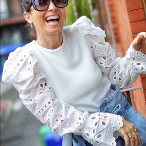 Zara Eyelet Top with Puff Sleeves